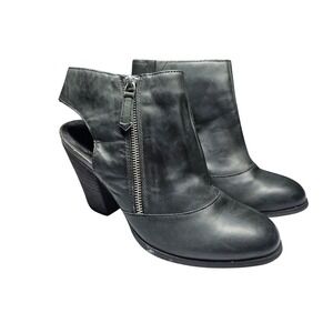 Aldo Womens Black Leather Open Heel Ankle Boots Size 8.5 Zip Block Heel Booties